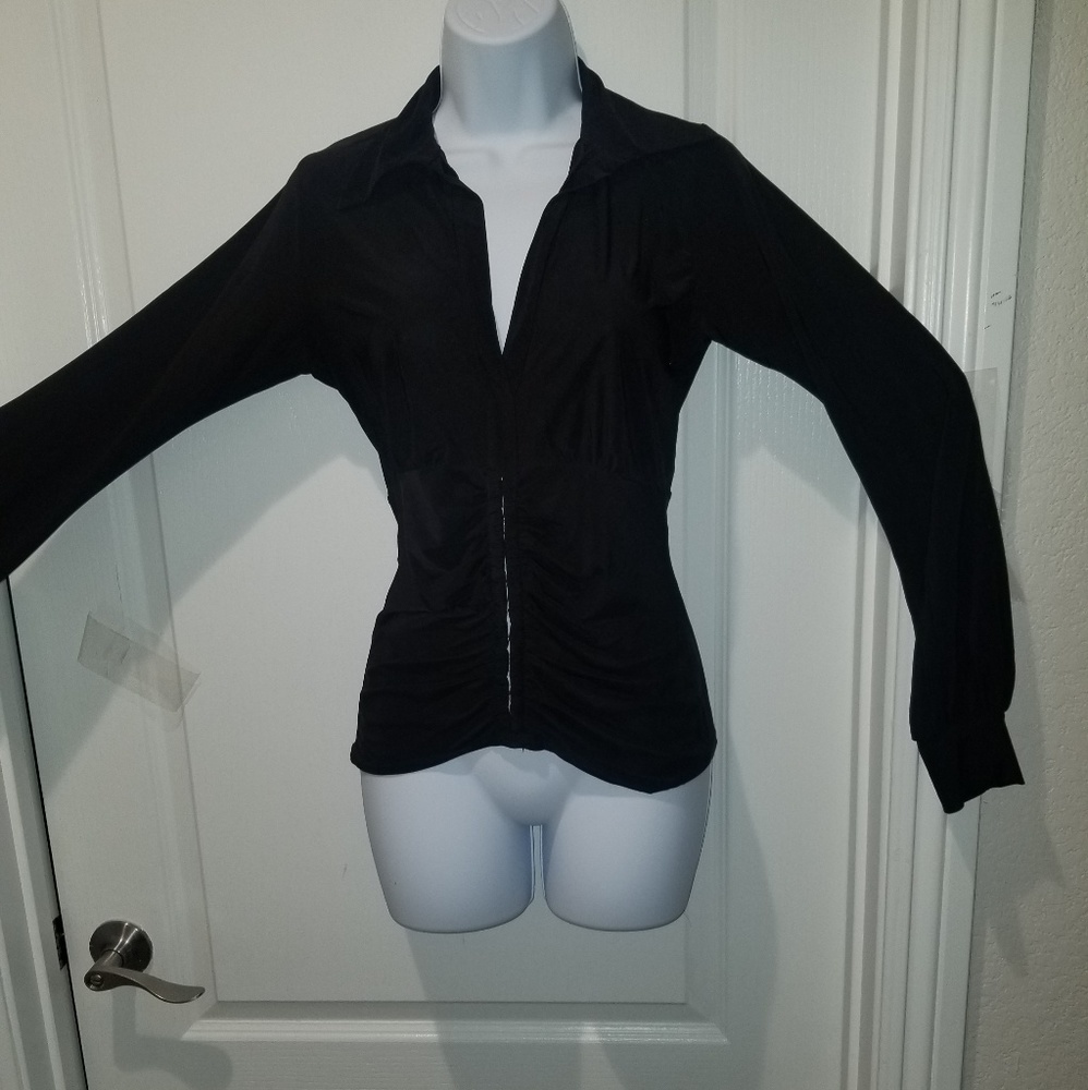 JUST BLUE stretch black jersey top